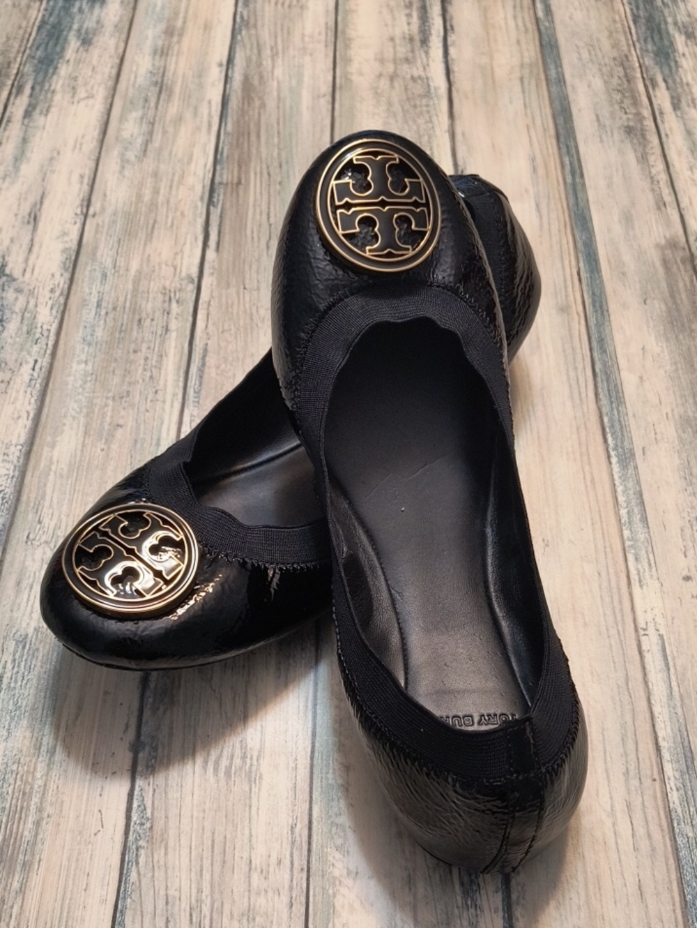 Tory Burch CAROLINE BLACK Patent Leather Ballet Flat sz 9